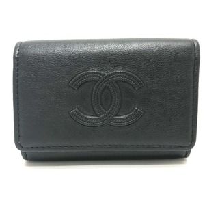 CHANEL Coco Mark 4-ring key case, leather, women's, black